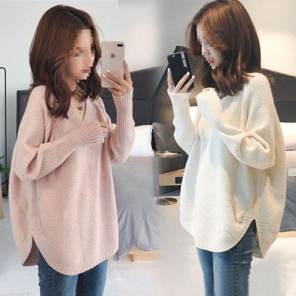 Winter Autumn Wear Collar Maternity Sweater Loose Lazy Style Top Slimming Knitted Base Layer Women