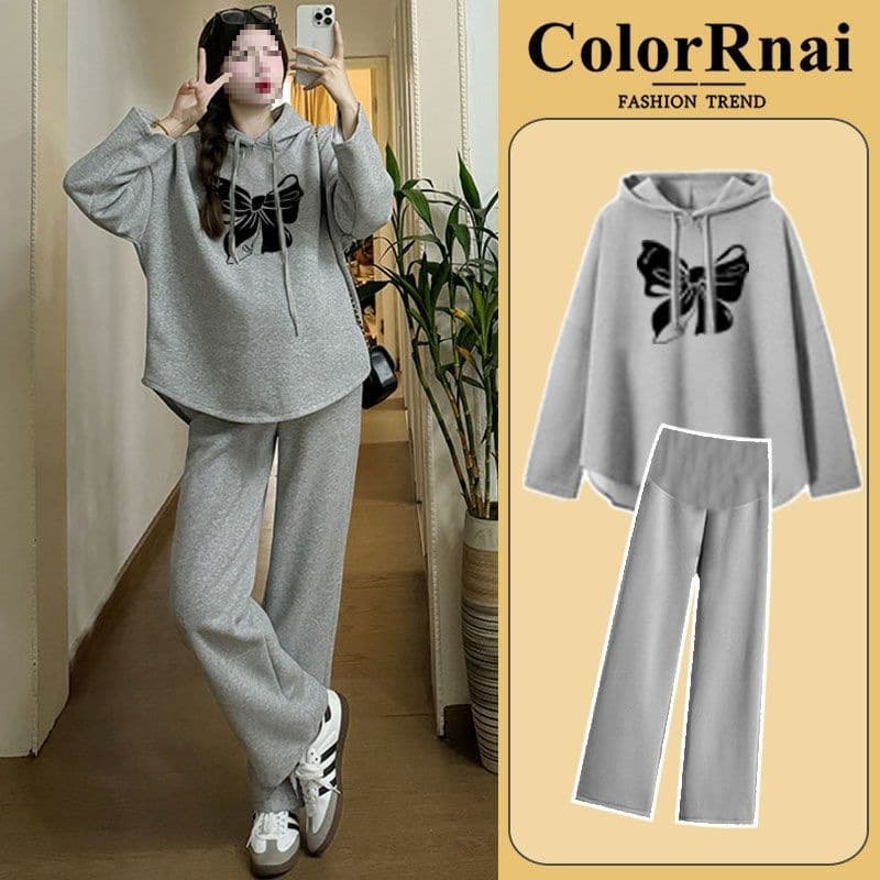 Maternity Set Spring/Autumn Style, Loose Long-Sleeve Hooded Sweatshirt, Internet-Famous Young Beautiful Casual Outerwear Hot Mom Full Set