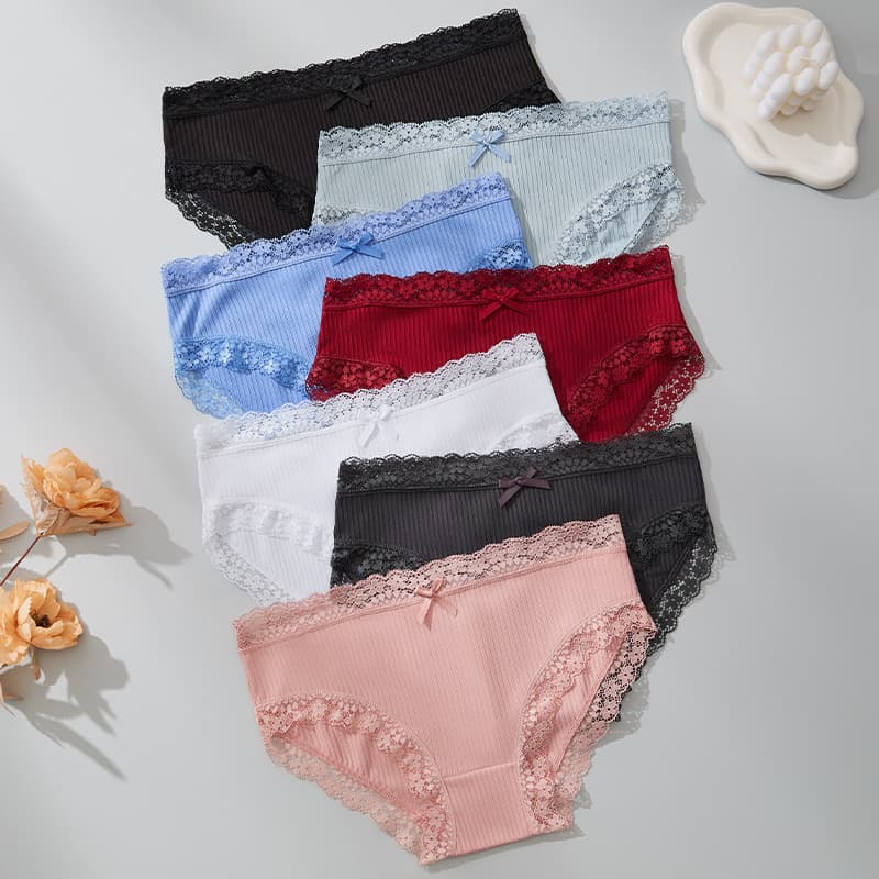 Cross-border Fashion Sexy Triangle Panties Cotton Crotch Breathable Comfortable Panties Bowknot Solid Color Women Lace Panties