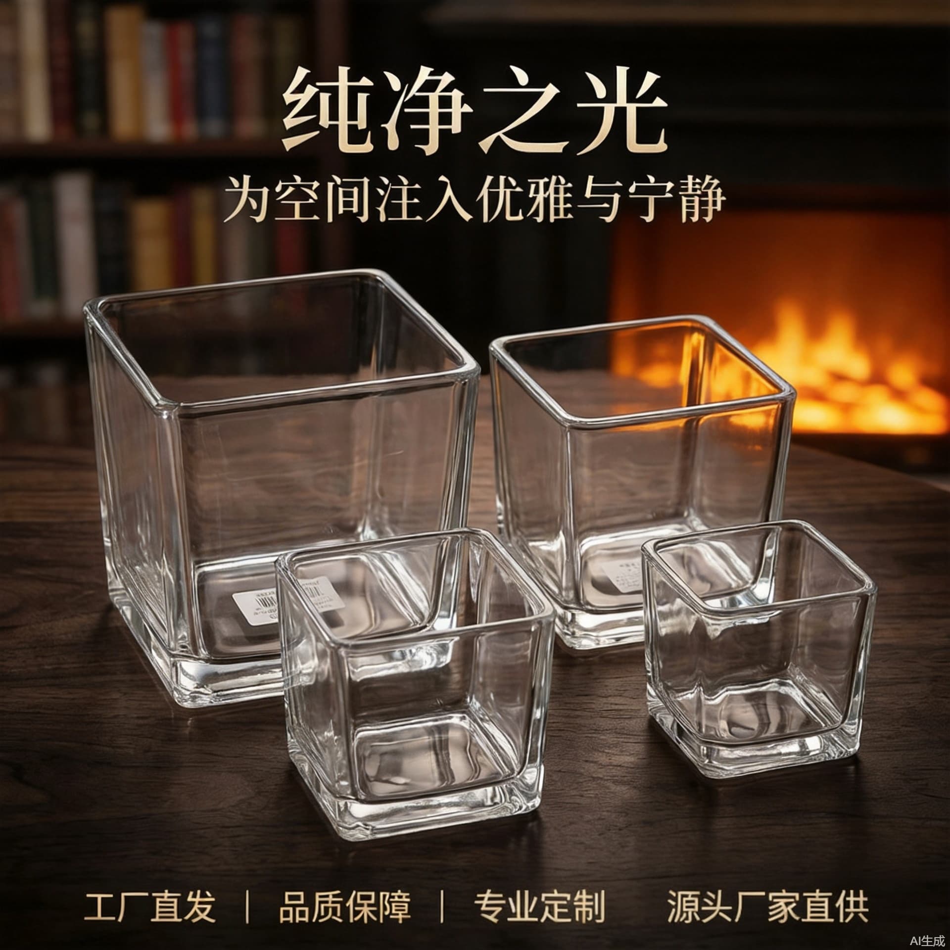 Transparent Square Glass Candle Cup Candle Holder Cup Container Cross-border Home Living Room Bedroom Aromatherapy Candle Jar Vessel