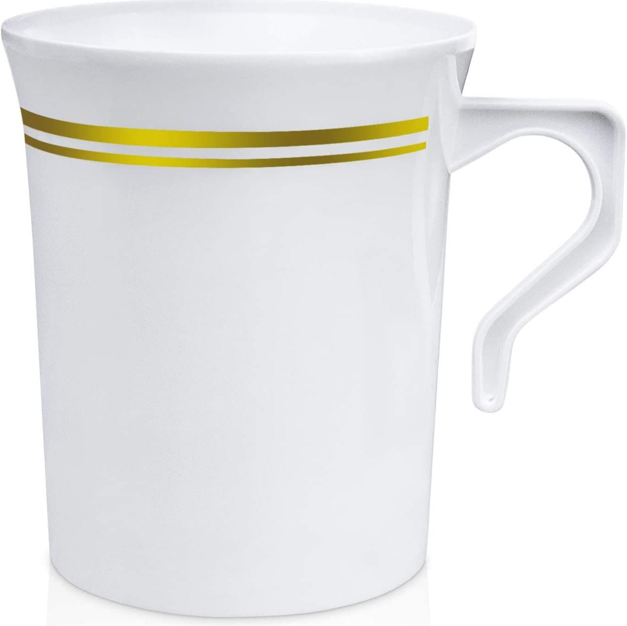 8OZ Disposable White Coffee Cup with Gold Rim, Hard Plastic Drinking Cup, Beverage Cup, Plastic Coffee Mug