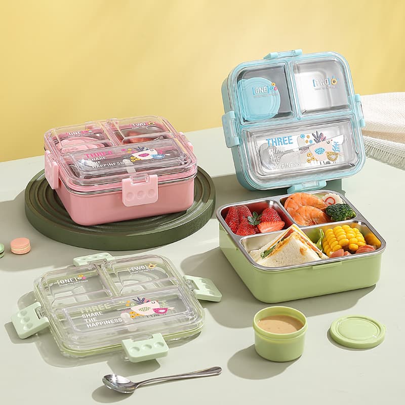 304 stainless steel square lunch box for students, no odor, sealed lunch box for office workers, insulated lunch box wholesale