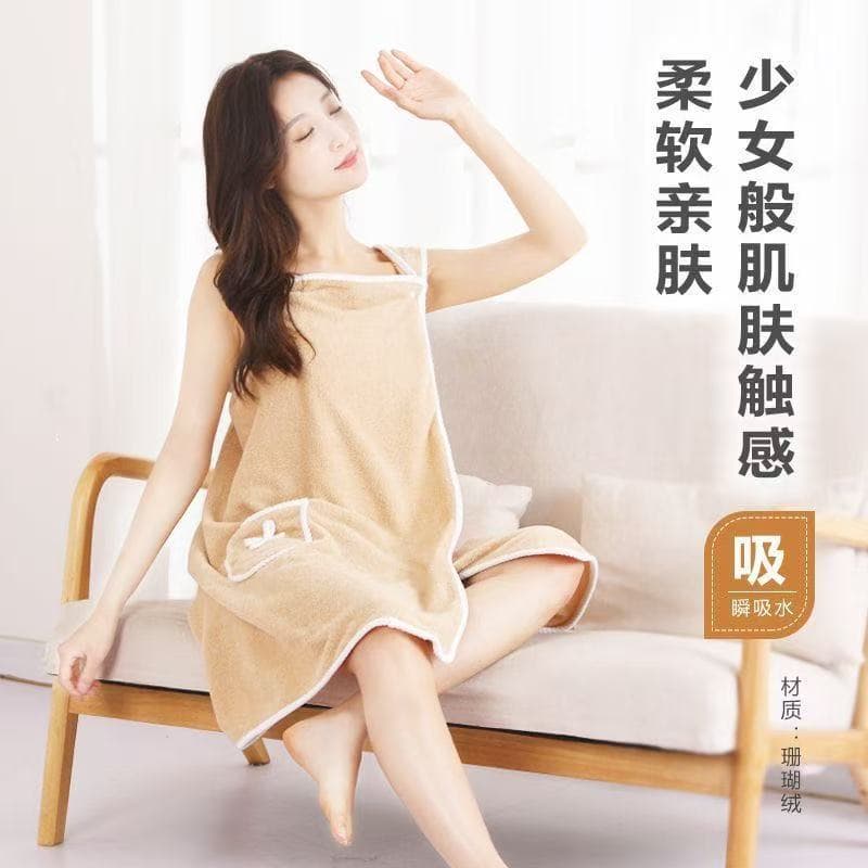Wearable Bath Towel Wrap with Straps, Home Use Shower Robe, Coral Fleece Thick Quick-Dry Absorbent, Cross-border Outer Wear