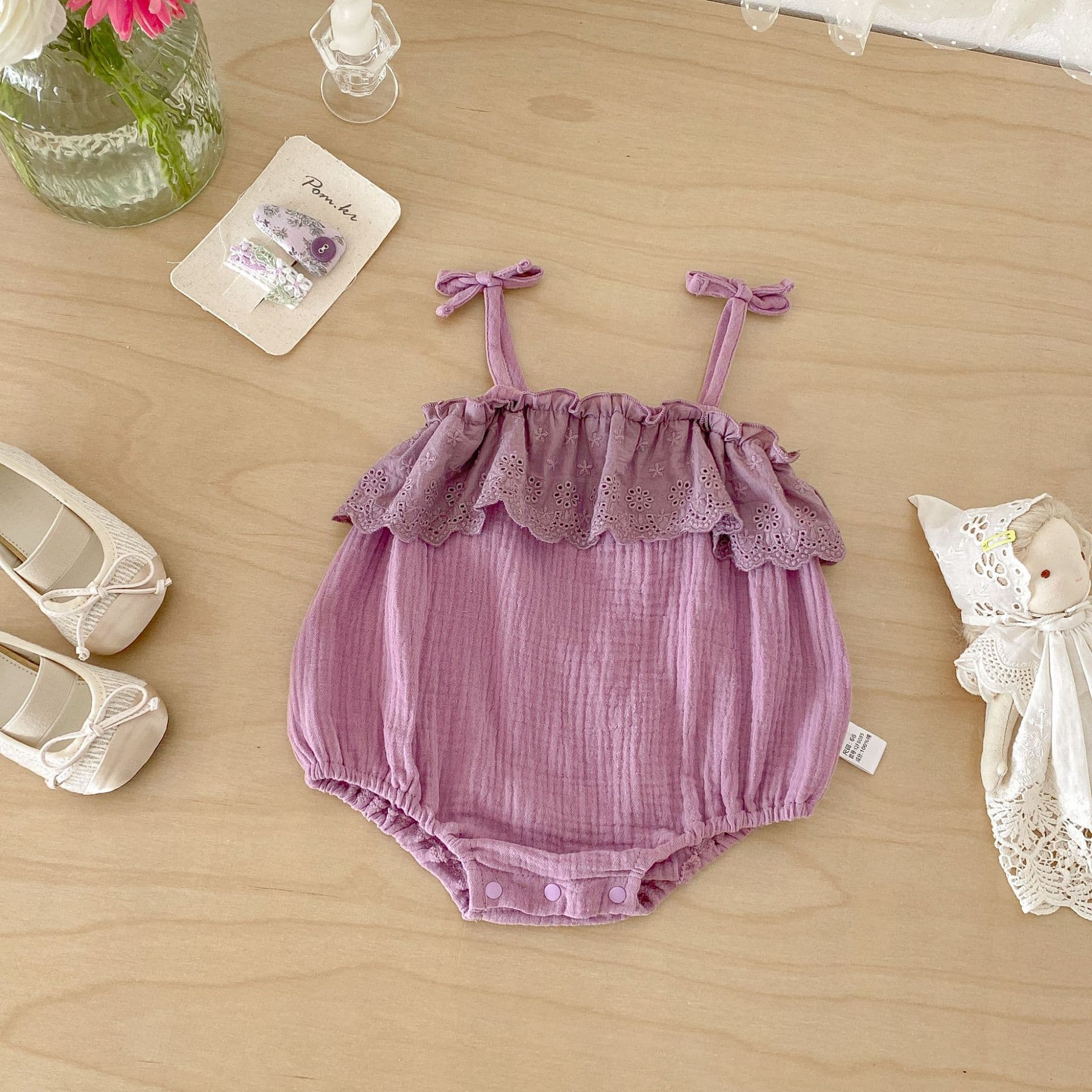 Summer Korean-style baby clothes, thin crepe triangle strap bodysuit, baby girl summer outfit, infant onesie