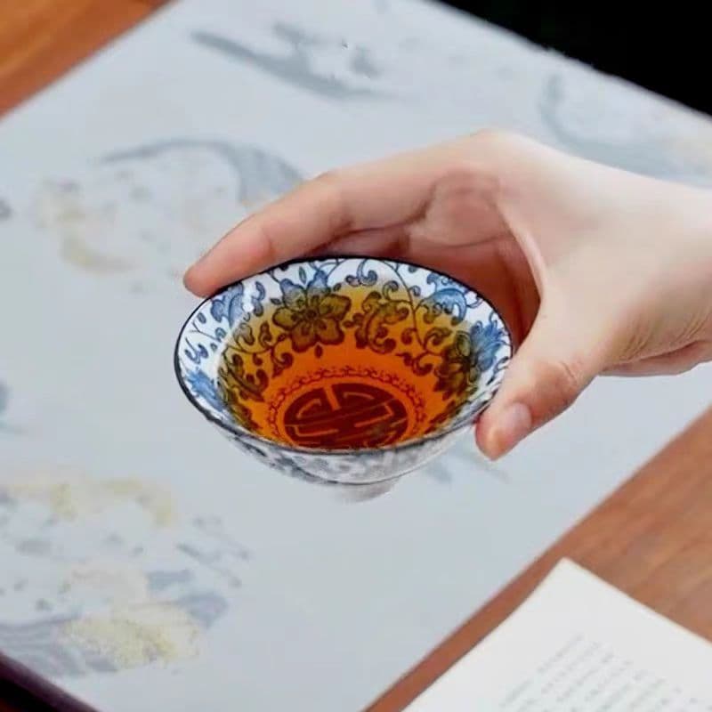 Dehua Blue and White Conical Tea Cup Set of 6, Ceramic Retro Conical Kung Fu Tea Cups, Home Wine Cups, Tea Bowls, Tea Cups