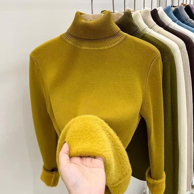 Turtleneck sweater for women with velvet and thickening 2025 autumn and winter new style all-in-one mink velvet inner top bottoming shirt for women winter thick