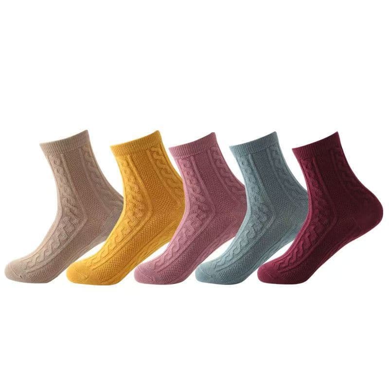 Wholesale Women's Colorful Mid-Calf Socks, Heel-Type Women's Socks, Braided Thick Four-Season Casual Socks, Men's Socks, Zhuji Sock Industry