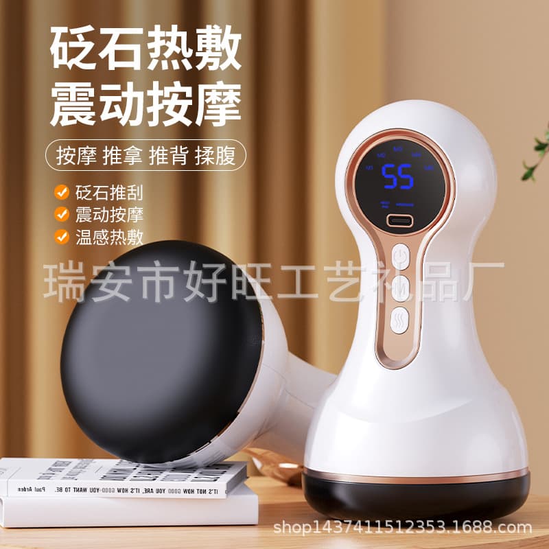 Natural warm moxibustion device with stone massage tool to relieve pain in multiple body parts, hot compress therapy, and abdominal massager.