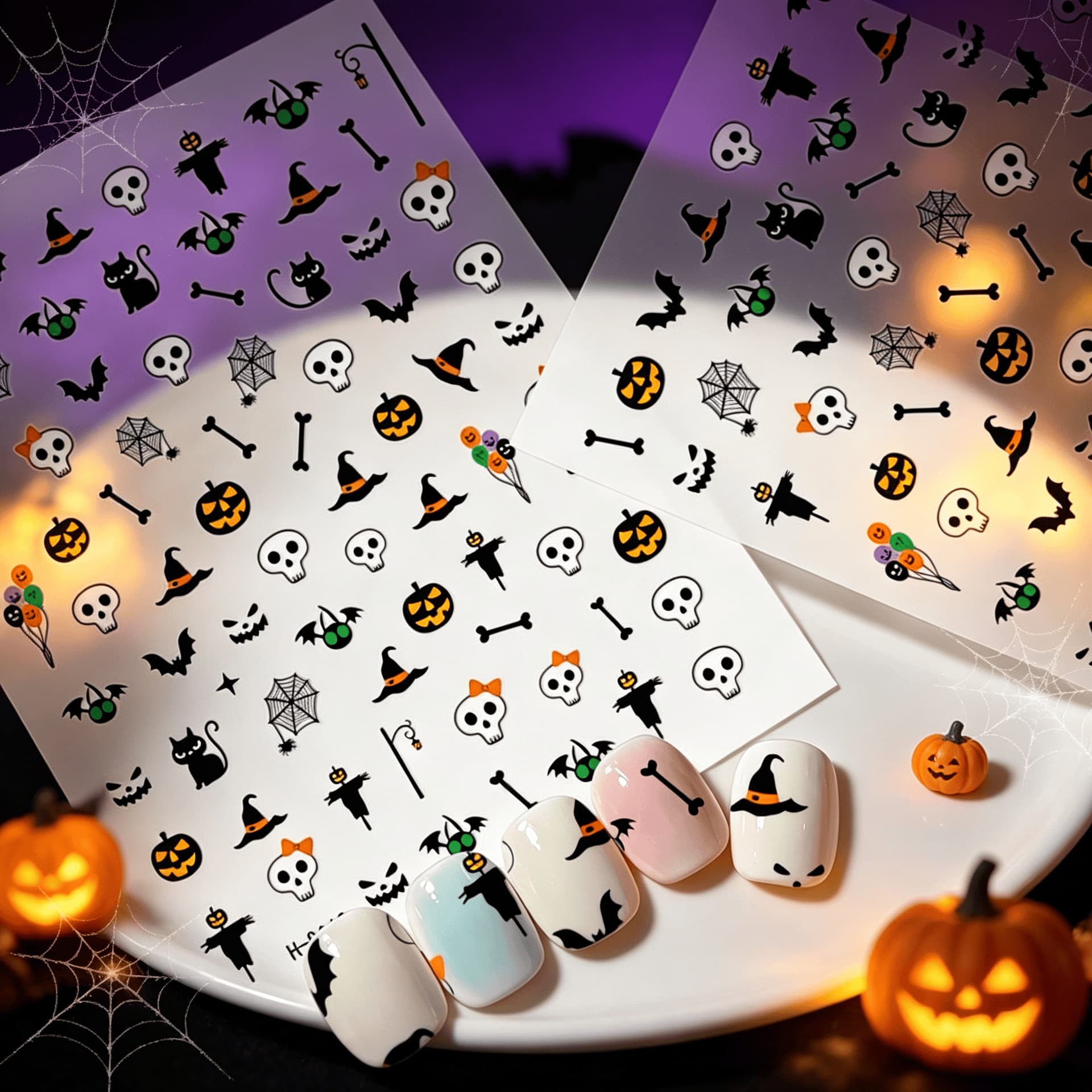 Cross-border Hot Sale Halloween Funny Pattern Pumpkin Ghost Stickers Wearable Nails Cute Funny Nail Art Stickers Wholesale