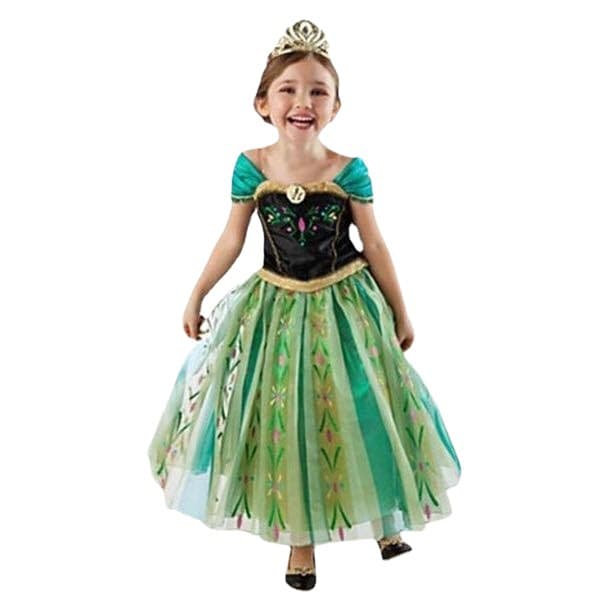 2022 Summer Frozen Green Princess Anna Girls' Short-Sleeved Pleated Dress, European and American Style Birthday Performance Dress