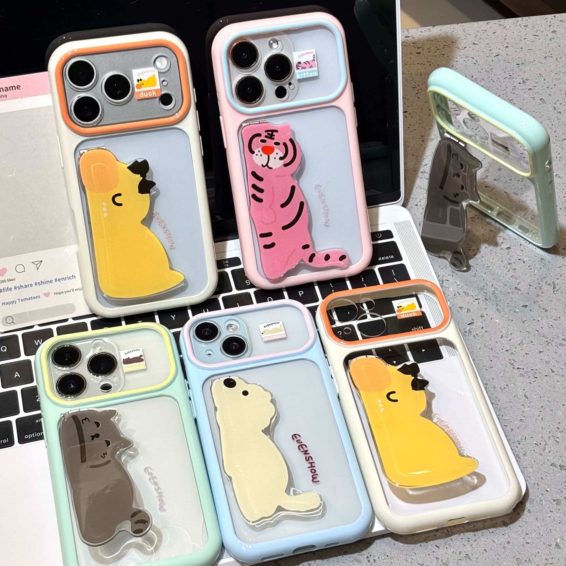 Contrast Color Frame 3D Animal Sticker Compatible with iPhone 17 Pro Max, Cute and Healing iPhone 16 Phone Case