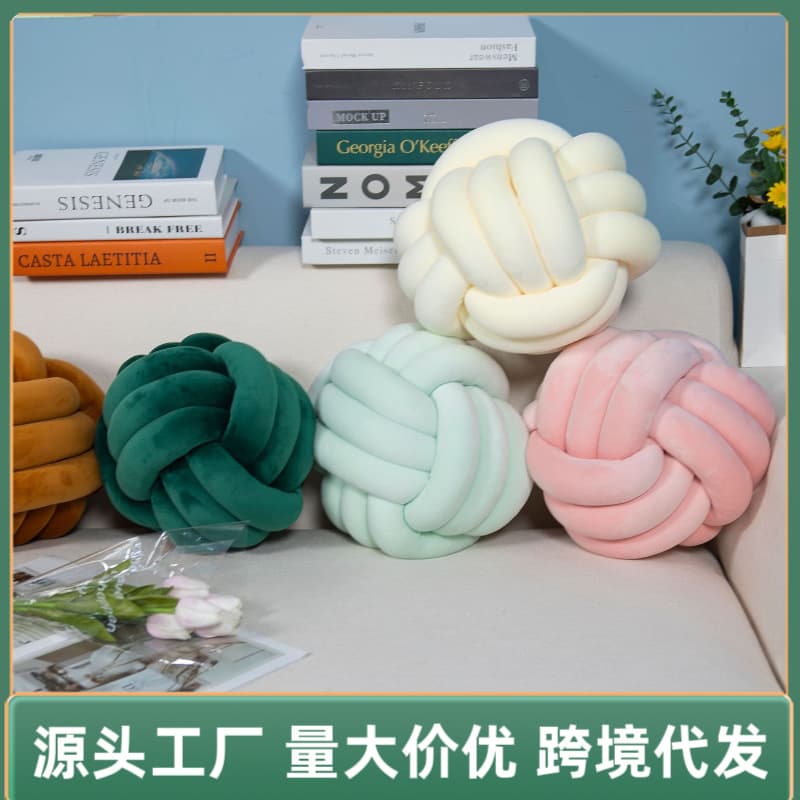 Nordic INS Handmade Crystal Velvet Knot Ball Pillow Home Decorative Cushion Round Knot Window Seat Pad Polyester Filling