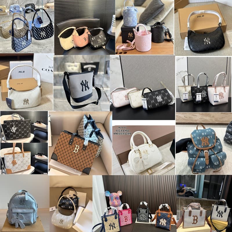 MLB Leather Patch Underarm Bag Vintage Backpack Large Capacity Horizontal Tote Bag NY Canvas Bucket Bag Tote Bag
