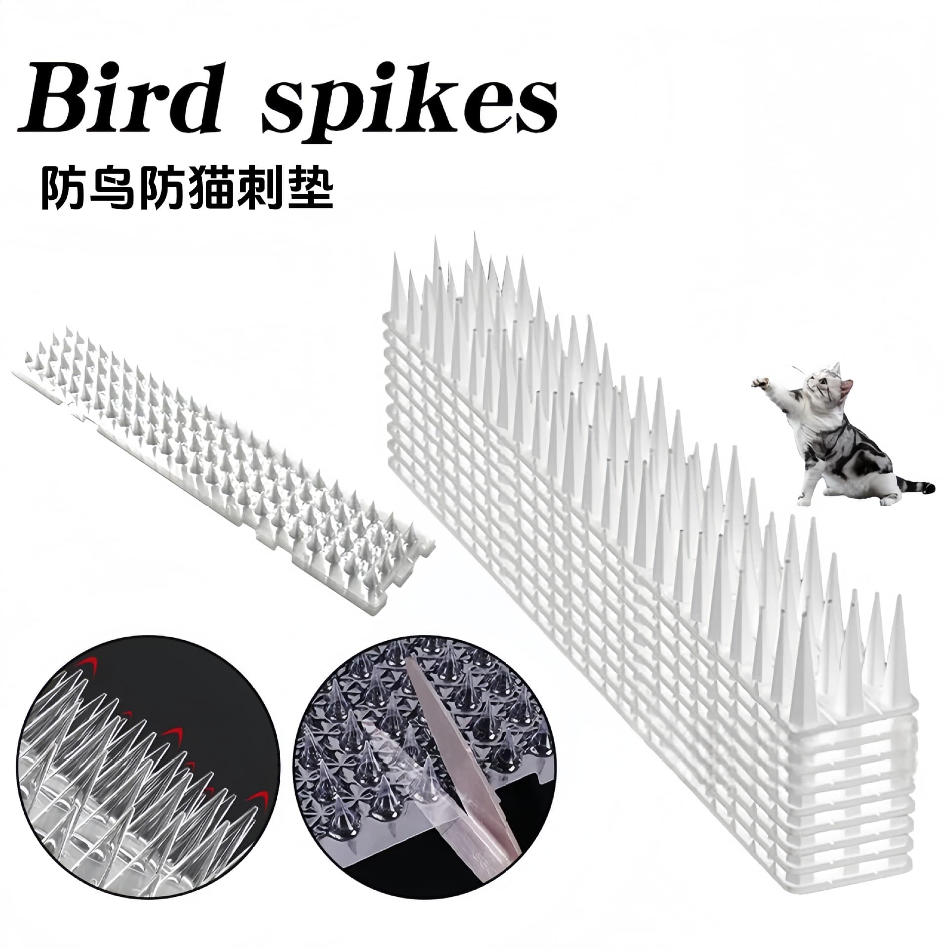 PET transparent plastic anti-cat spikes for indoor/outdoor use, cross-border supply of pigeon and squirrel deterrent spike mats