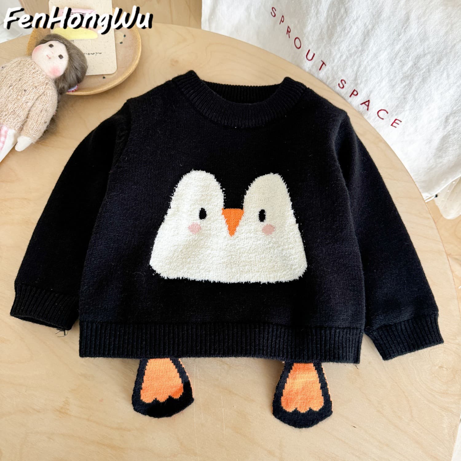 【Pink House】Girls' Solid Color Sweater Fashionable New Korean Style Children's Knit Sweater for Fall and Winter with Fleece Lining Cross-border