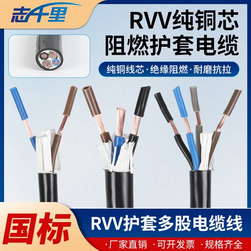 National Standard Wire and Cable Pure Copper RVV Flame Retardant Black Sheathed Cable 234 Copper Core Soft Wire Cable Sheathed Wire
