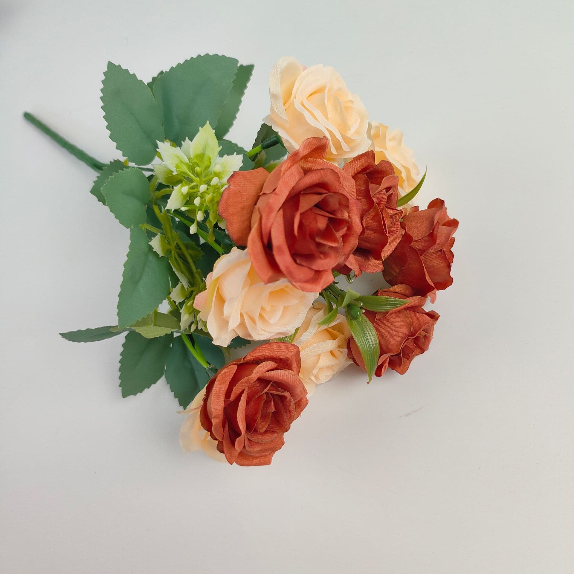 10-Head Bundle Artificial Roses Simulation Flower Wedding Bouquet Home Hotel Decorative Ornament Fake Flowers