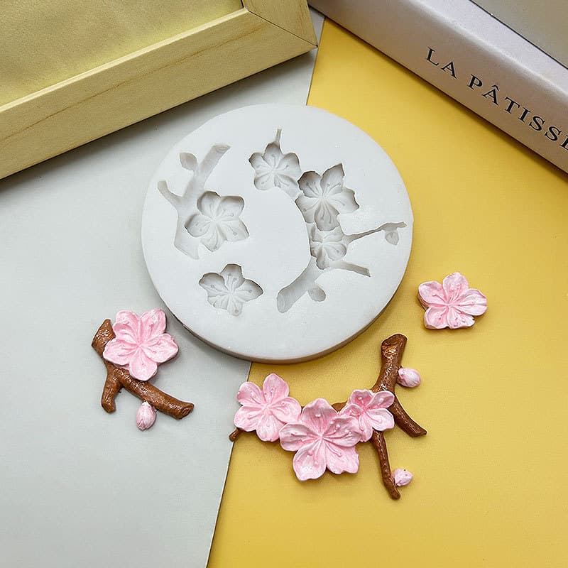 Spring Peach Blossom Silicone Mold Peach Branch DIY Chocolate Fondant Cake Decoration Mold Epoxy Resin Mold