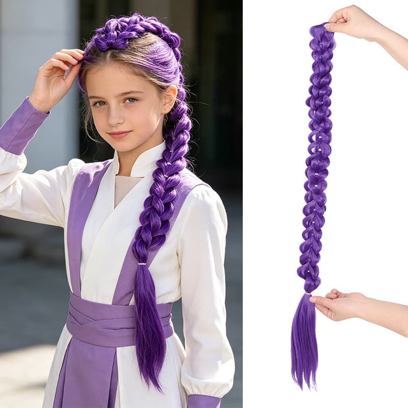 Cross-Border Wig, Demon Hunter Girl Group Rumi Ponytail, Purple Wig Braid, Double-Layered Braided Ponytail Hair Extension