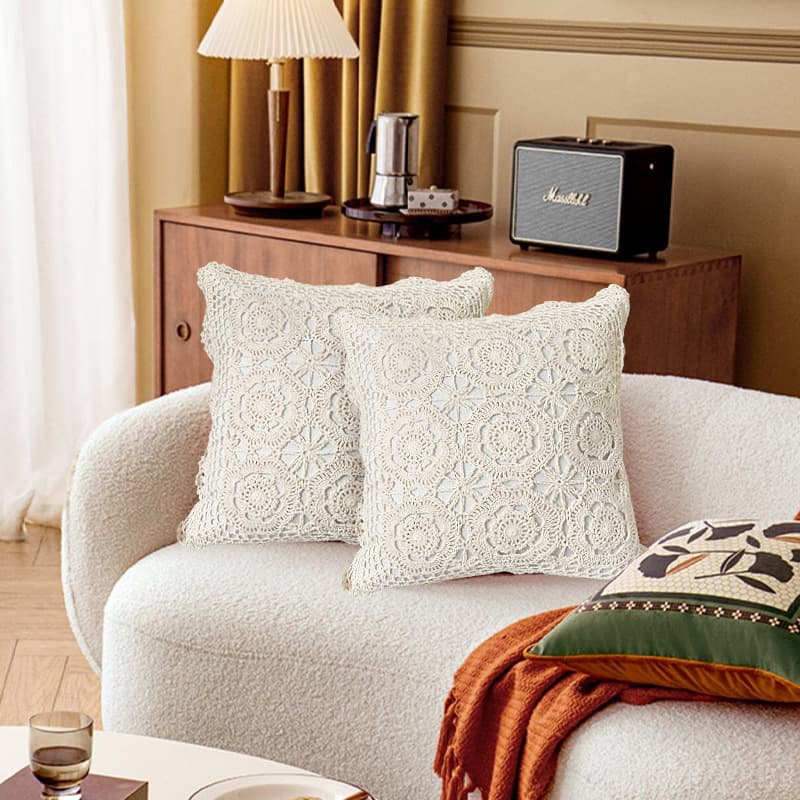 Crochet Hollow Floral Pillow Cover for Sofa Car Cushion Lumbar Pillow Bohemian Lace Throw Pillow