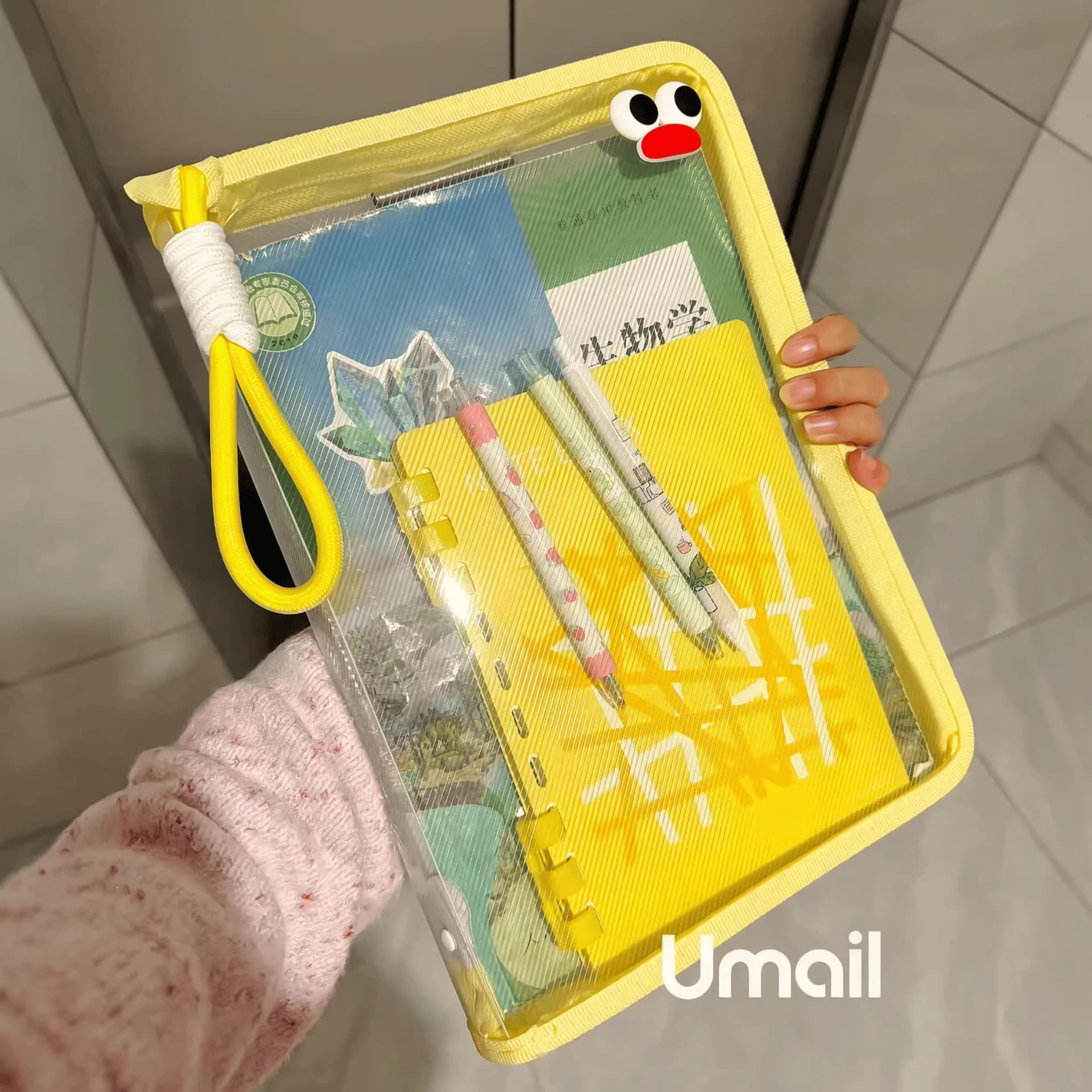 Macaron Transparent A4 Document Bag, Large Capacity for Textbooks, Zippered Student Handbag, Thickened Waterproof Storage Bag