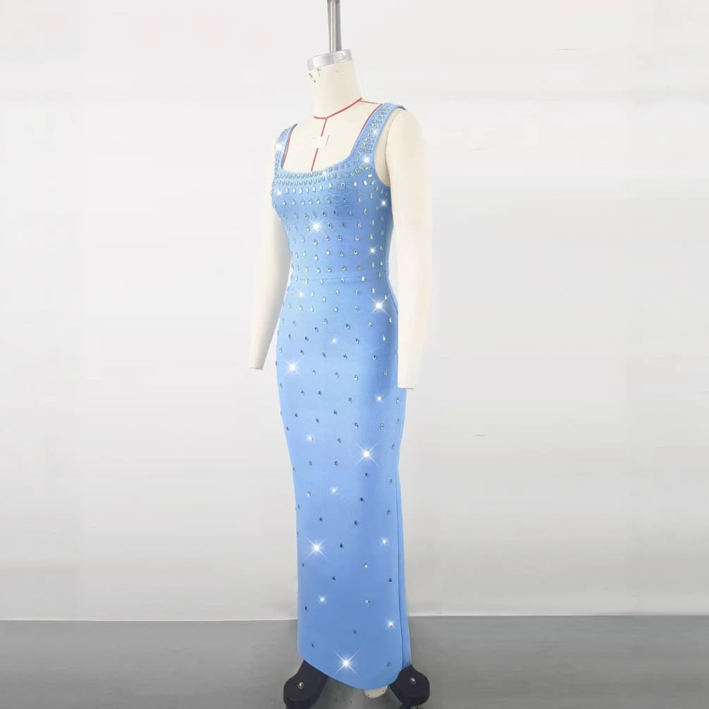 New European and American Cross-Border Slim Fit Rhinestone Bandage Dress, Light Luxury Fashion Party Gown Elegant