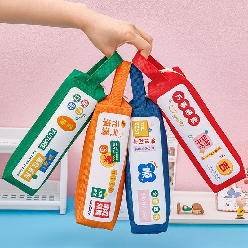 Creative Inspirational Text Pencil Case Zipper Canvas Tote Bag Student Simple Stationery Box Children's Day Gift Pencil Pouch