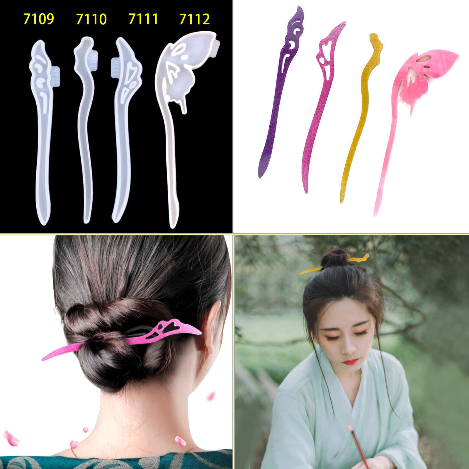 Hairpin Resin Mold DIY Ancient Style Hair Ornament Hair Stick Decoration Mold Hairpin Silicone Mold