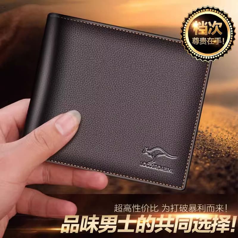 Genuine Leather Anti-Magnetic Wallet for Men, Minimalist Horizontal Card Holder with Multiple Slots, Trendy
