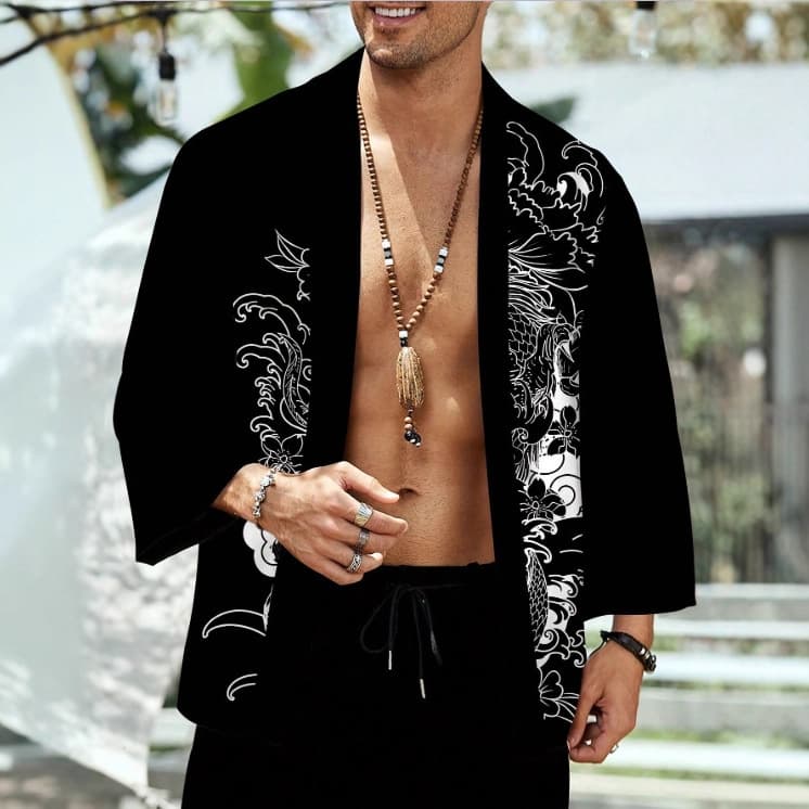 Haori Kimono Cardigan Japanese Retro Anime Cosplay Taoist Robe Chinese Style Dragon Print Jacket Top