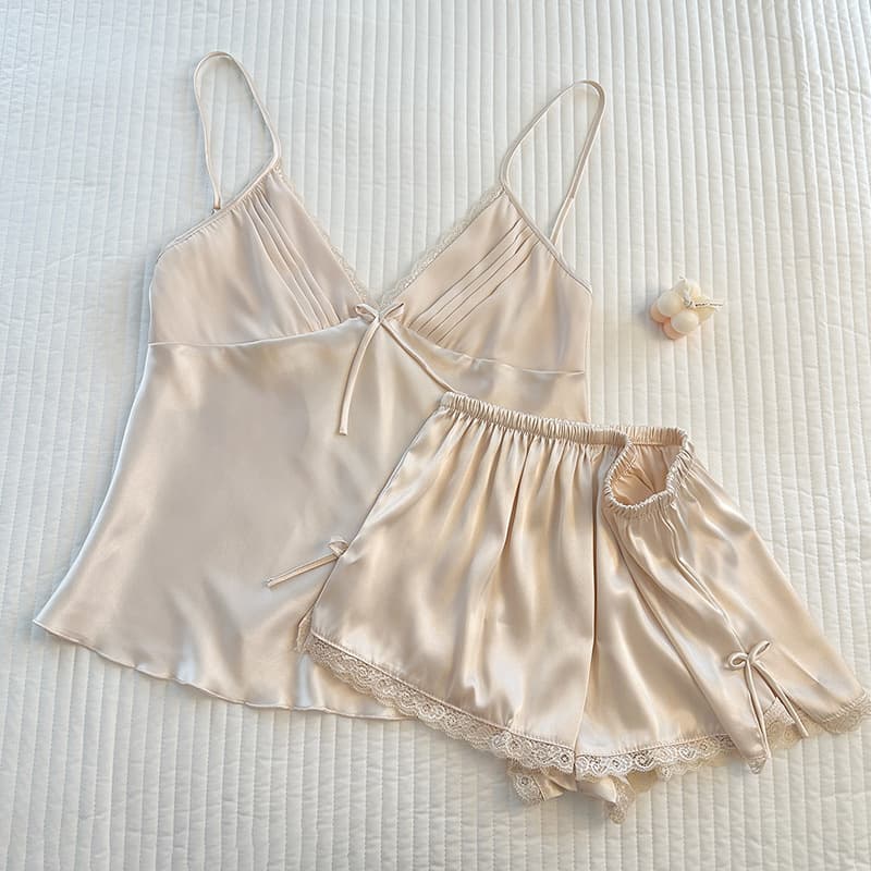 Ice Silk Pajamas for Women Summer Youthful Pure Desire Camisole Shorts Homewear Set Pink Tender Sexy Pure Desire