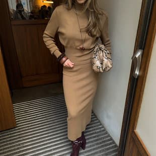 Cross-border Europe and America 2026 Fall/Winter New Trendy Commute Versatile Slim High Neck Sweater + Skirt Sweater Set