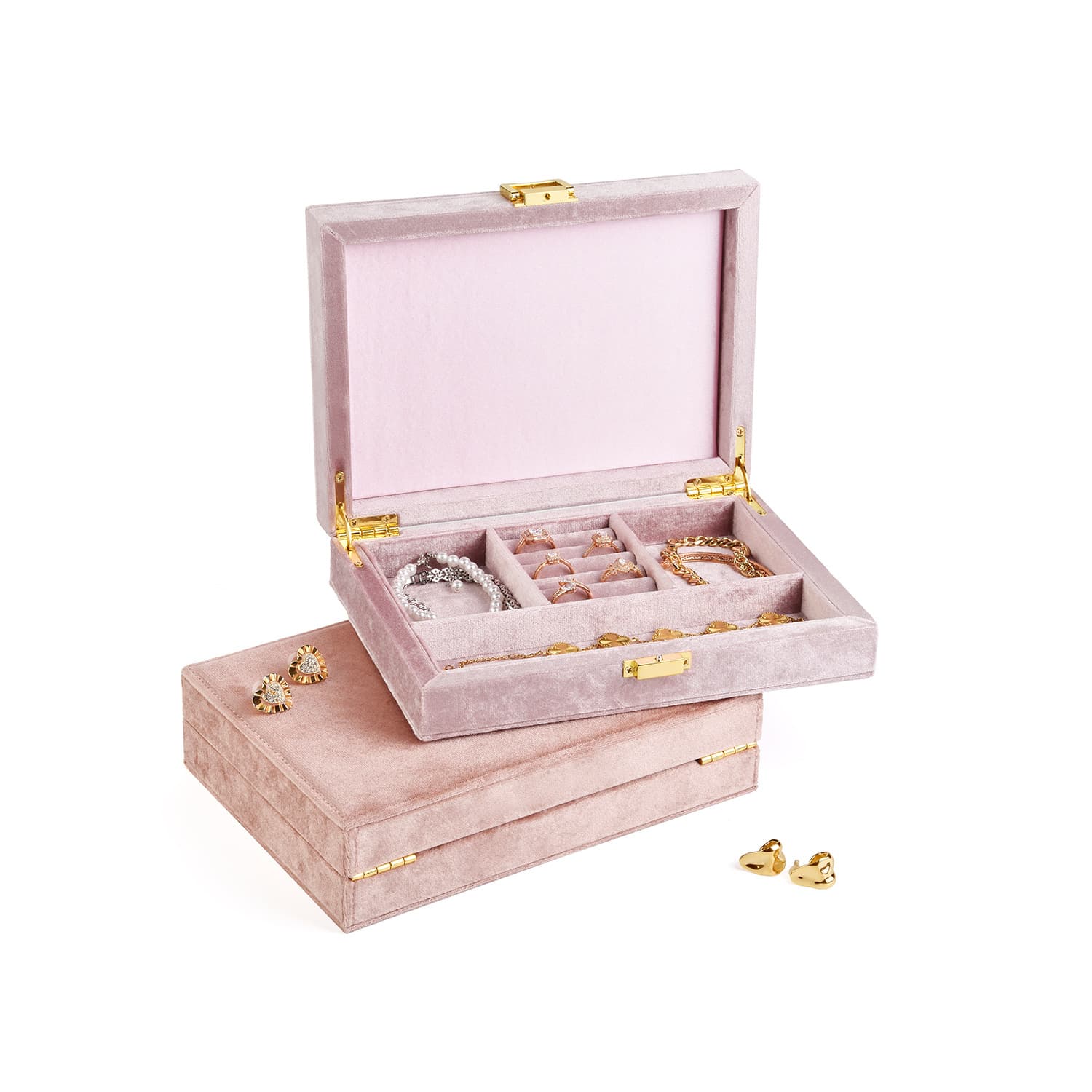 Large Capacity Home Flip Lid Velvet Jewelry Storage Box for Necklaces, Earrings, Rings, and Accessories