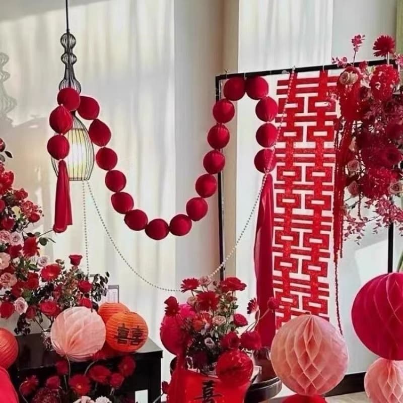 Wedding Engagement Party Decoration Foam Ball String Fabric Ball Hanging Background Wall Decor