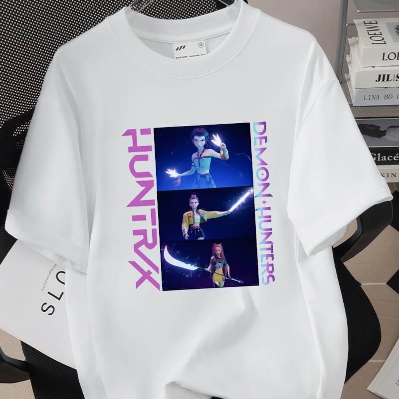 Anime Cartoon High-Quality Print Korean Style Short Sleeve White Loose Slightly Dropped Shoulder 260g Cotton T-Shirt 0804