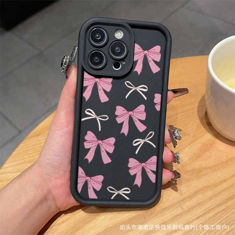 Pink White Bow iPhone 15 Pro Max Case, Apple 14 Pro Shockproof 13/12 Soft 11 Girly 17