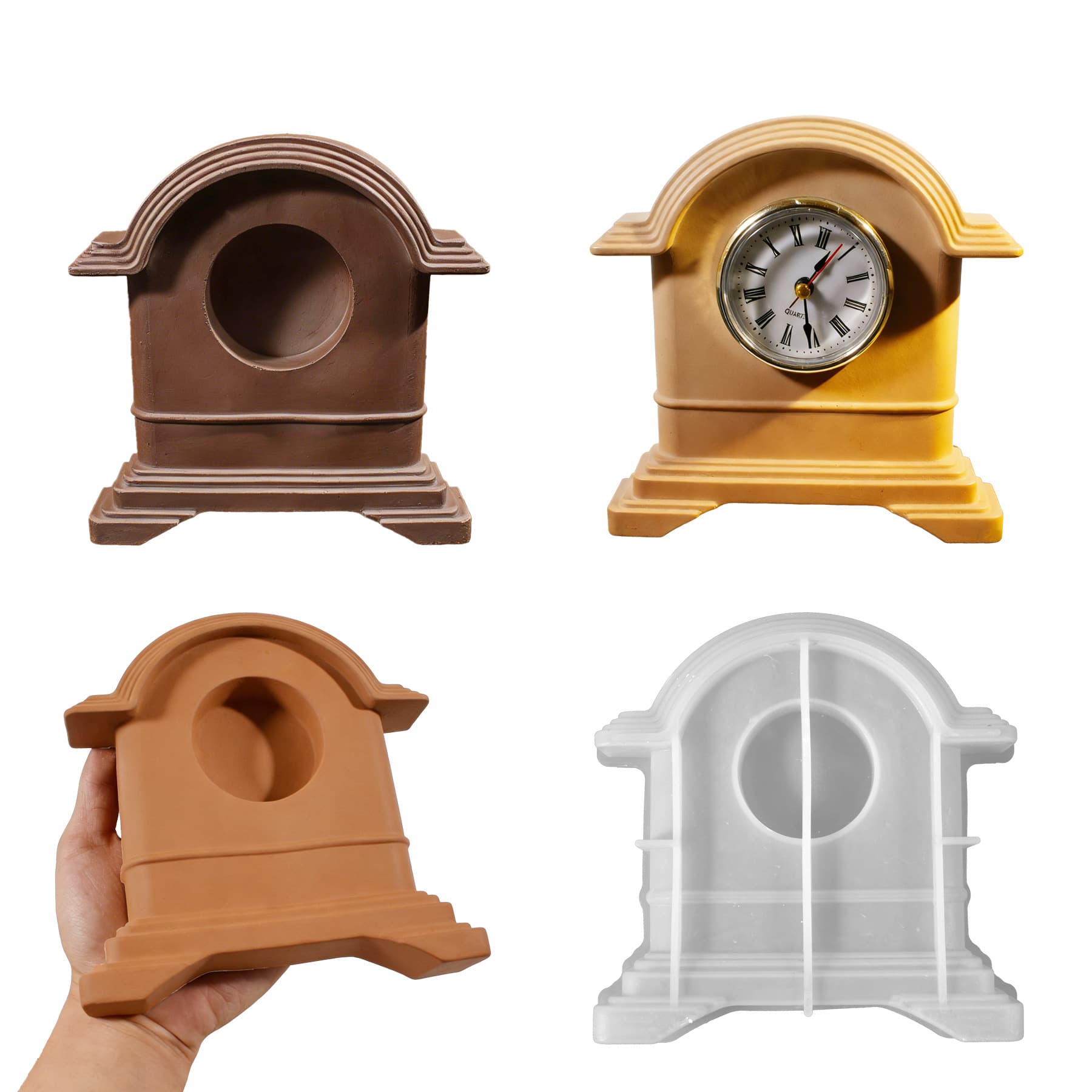 Cross-border Vintage Clock Resin Ornament Silicone Mold, Epoxy Resin DIY Ancient Roman Clock Plaster Tabletop Decoration Wholesale