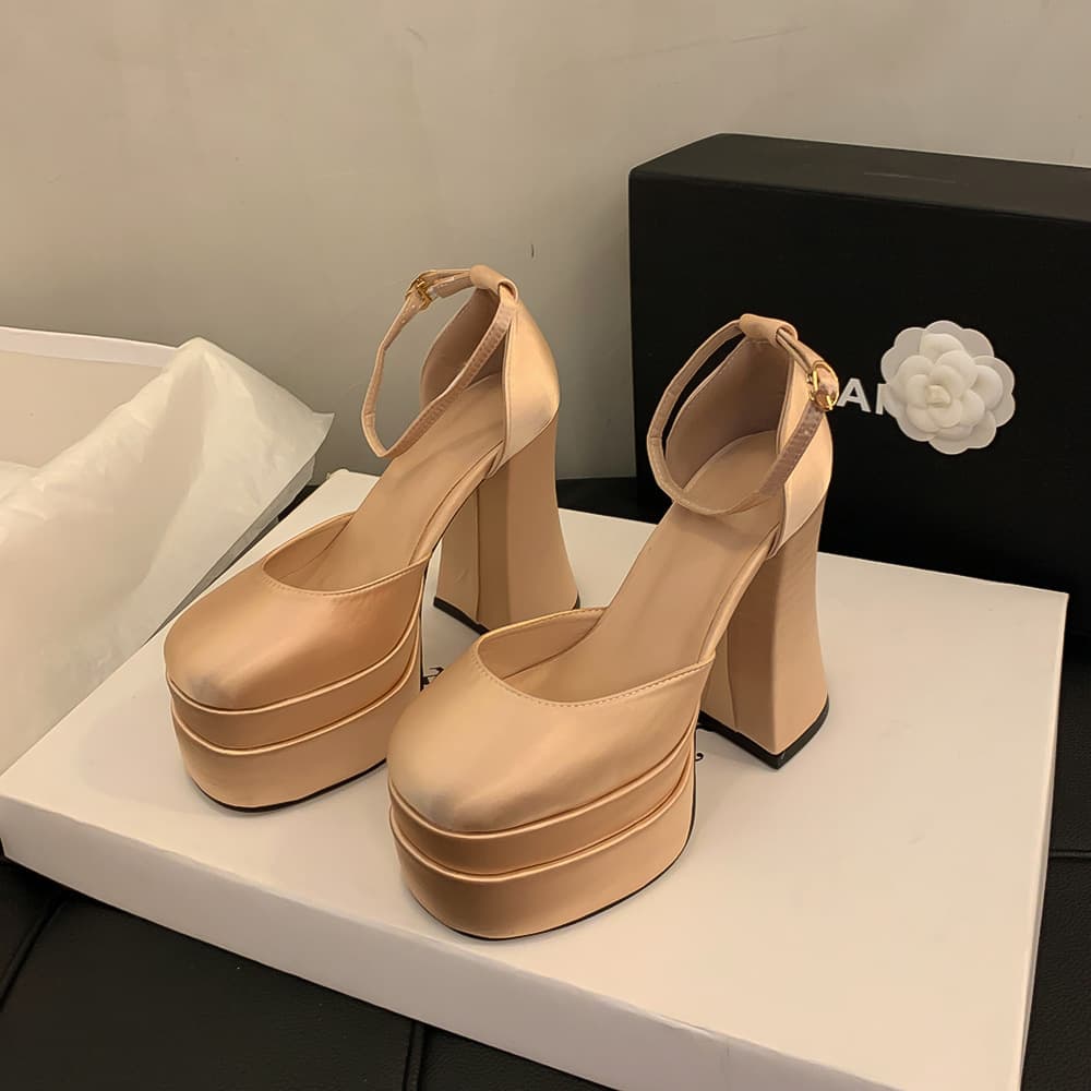 Petite Wedding Shoes for Bride, Thick Platform Chunky Heel 12cm High Heels for Hosting, Performance, Banquet