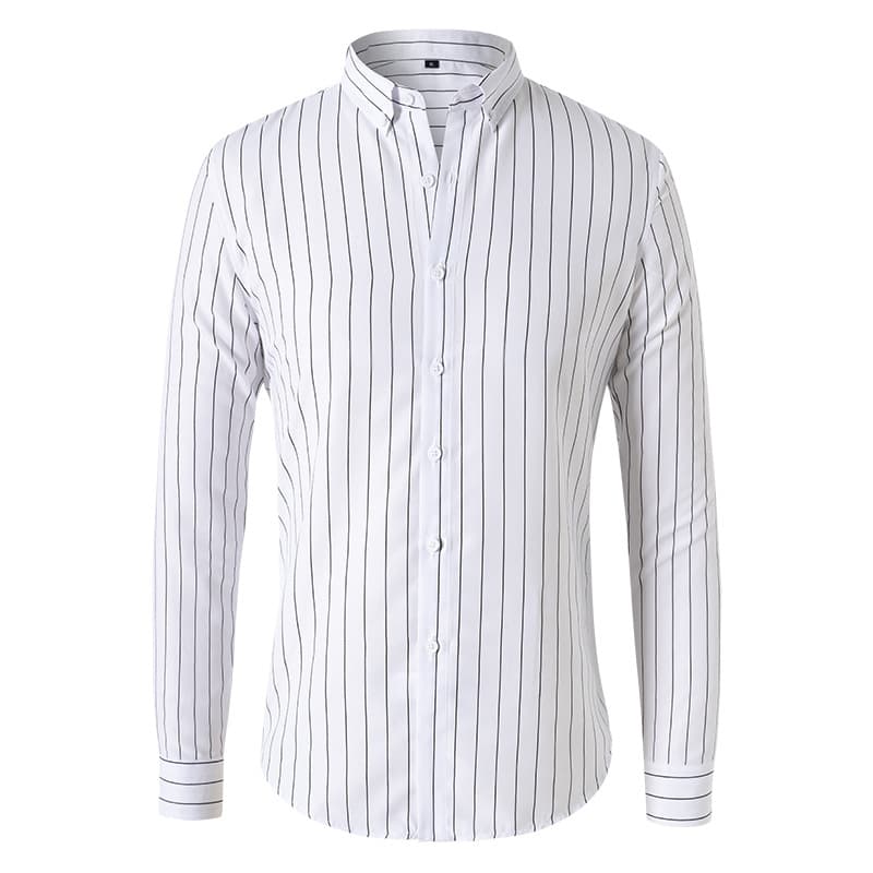 2026 New Men's Korean Style Striped Shirt Long-Sleeve Slim Fit Casual Trendy Cross-Border Foreign Trade Workwear Men's Shirt