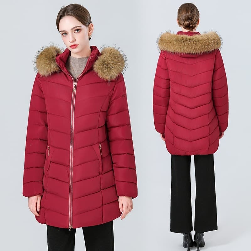 Down cotton coat winter 2026 cotton coat women's mid-length Korean style new fur collar slim coat women's large cotton-padded jacket black
