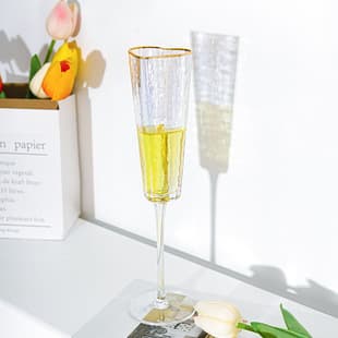 Gold Rim Hammered Crystal Glass Wine Glass High-End Home Gold Rim Heart-Shaped Stemware Champagne Glass Premium Feel