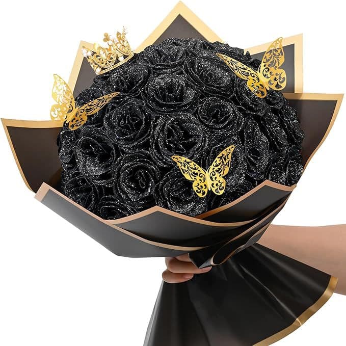 36 Glitter Roses + 20 Roses in Assorted Colors DIY Artificial Bouquet for Valentine's Day