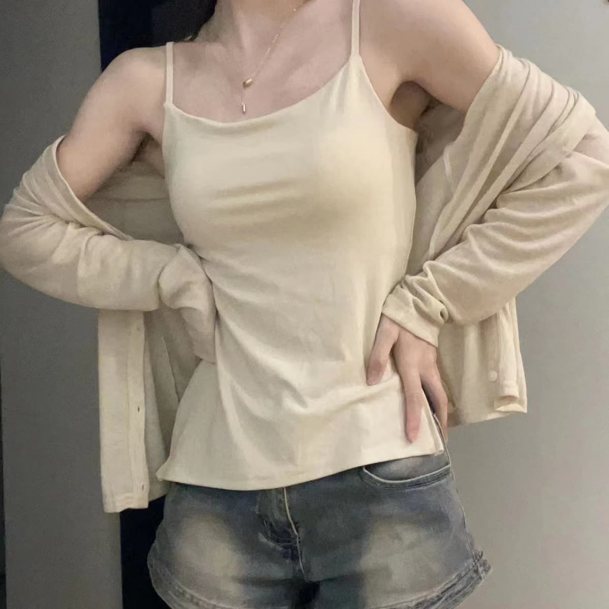 Japanese New Tencel Cardigan Women Long Sleeve Summer Thin Layering Vest V-Neck Air Conditioning Top