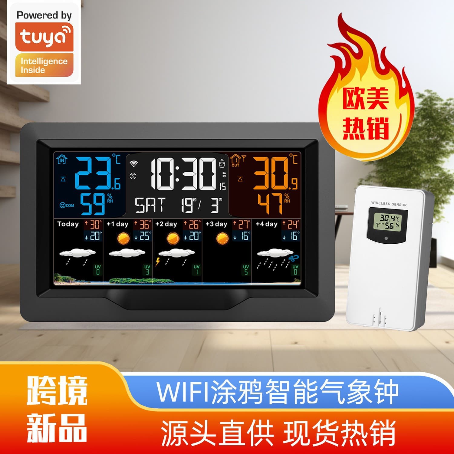New Tuya Smart WiFi Weather Clock with 5-Day Weather Forecast, Perpetual Calendar, Alarm Clock, Indoor and Outdoor Temperature and Humidity