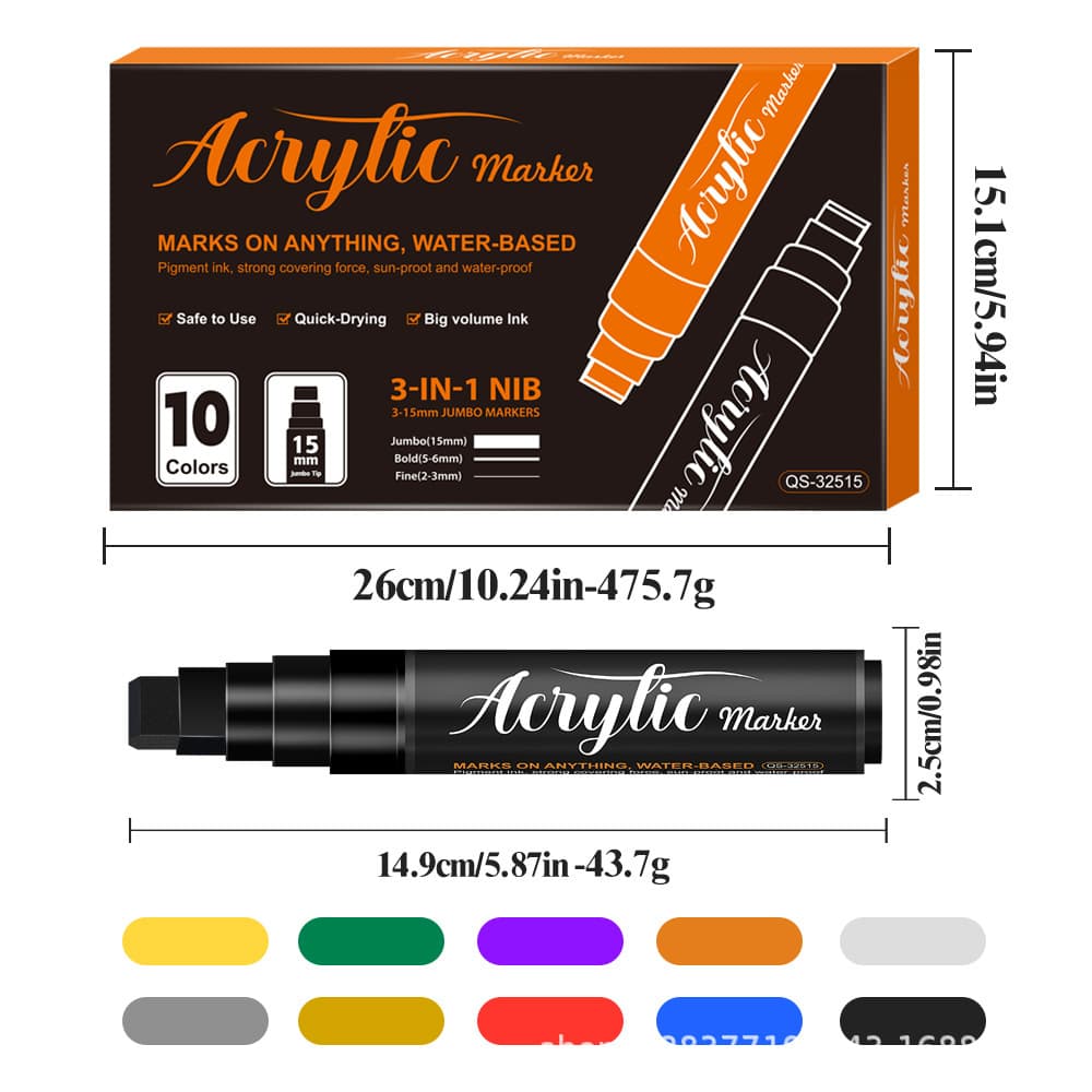Cross-border New Acrylic Marker Pen Large Capacity 15mm Advertising Poster Graffiti Pen Acrylic Pen Art Painting Pen