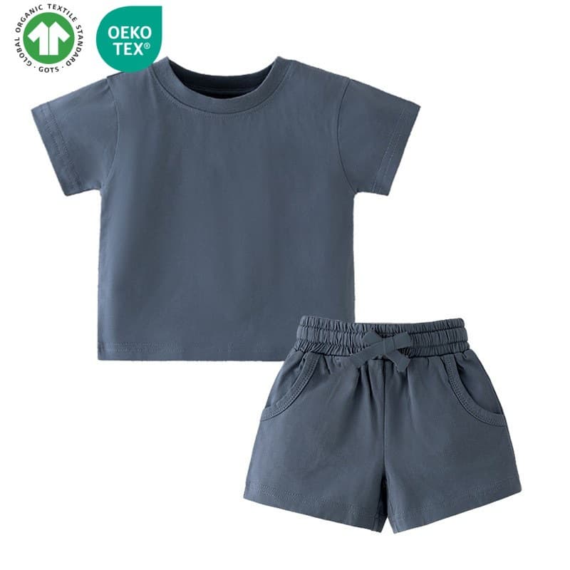 Children's Set GOTS Certified Organic Cotton Short Sleeve Baby T-Shirt Summer Set