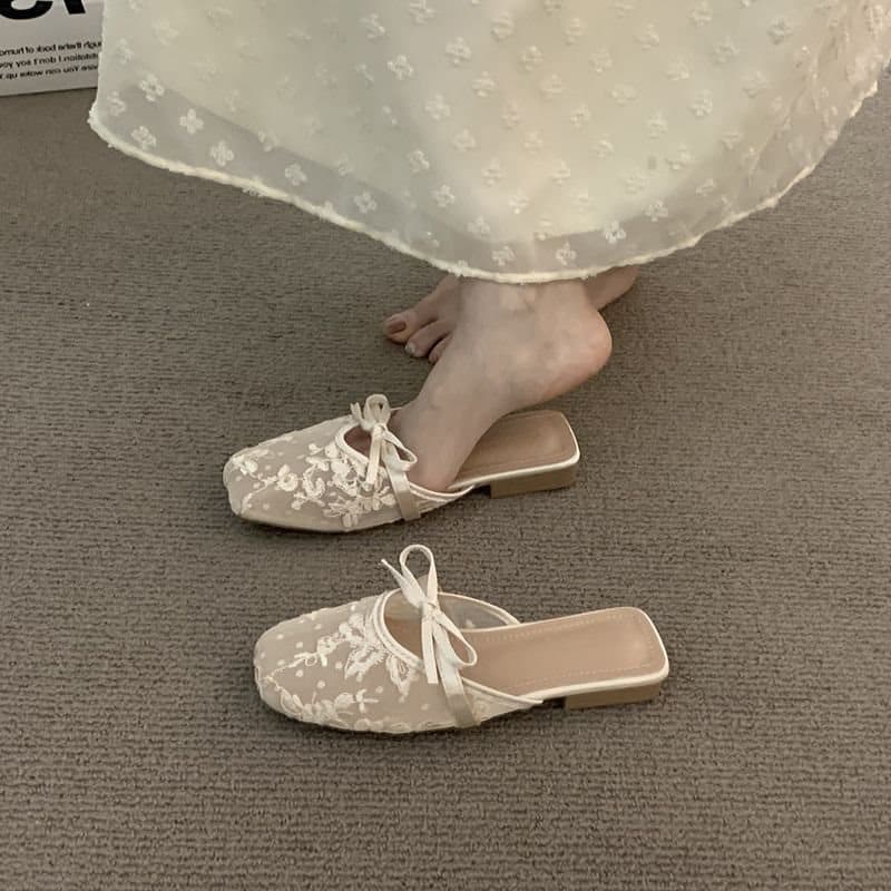 French-style nude sandals for women, paired with skirts, closed-toe, summer gentle fairy bohemian evening half-slippers