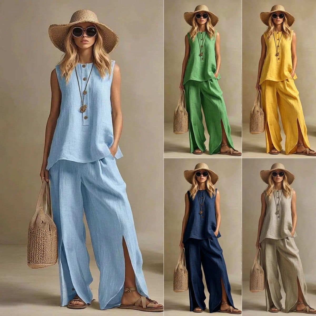 Cross-border Women's Pants 2026 Two-Piece Set, Amazon New Arrival Summer Sleeveless Loose Shirt
