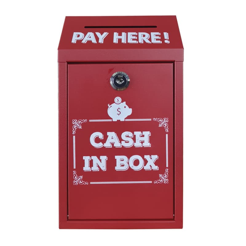 Miniature wall-mounted cash register/suggestion box with silkscreened design, moisture-proof mailbox, stainless steel mailbox.