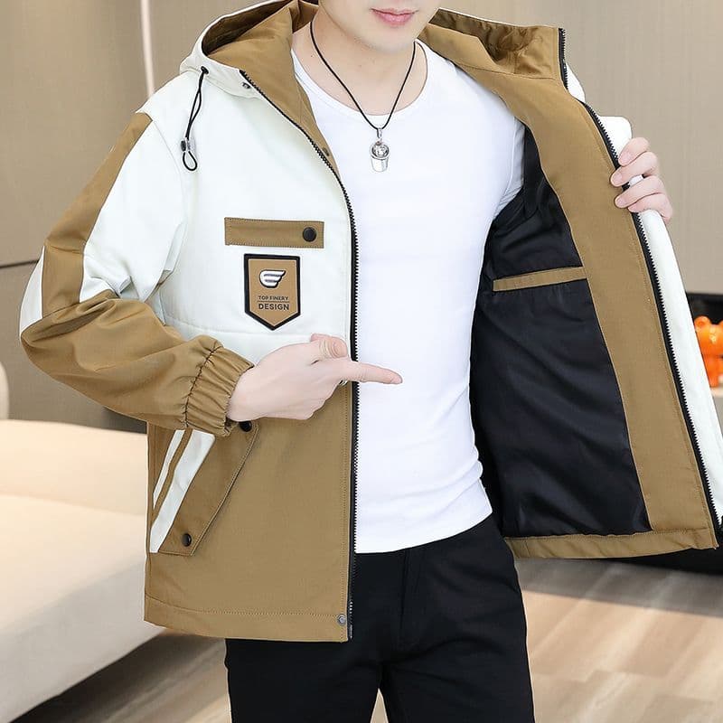 Spring/Autumn Men's Jacket Trendy Versatile Windbreaker, Men's Casual Thin Hooded Stylish Top Coat